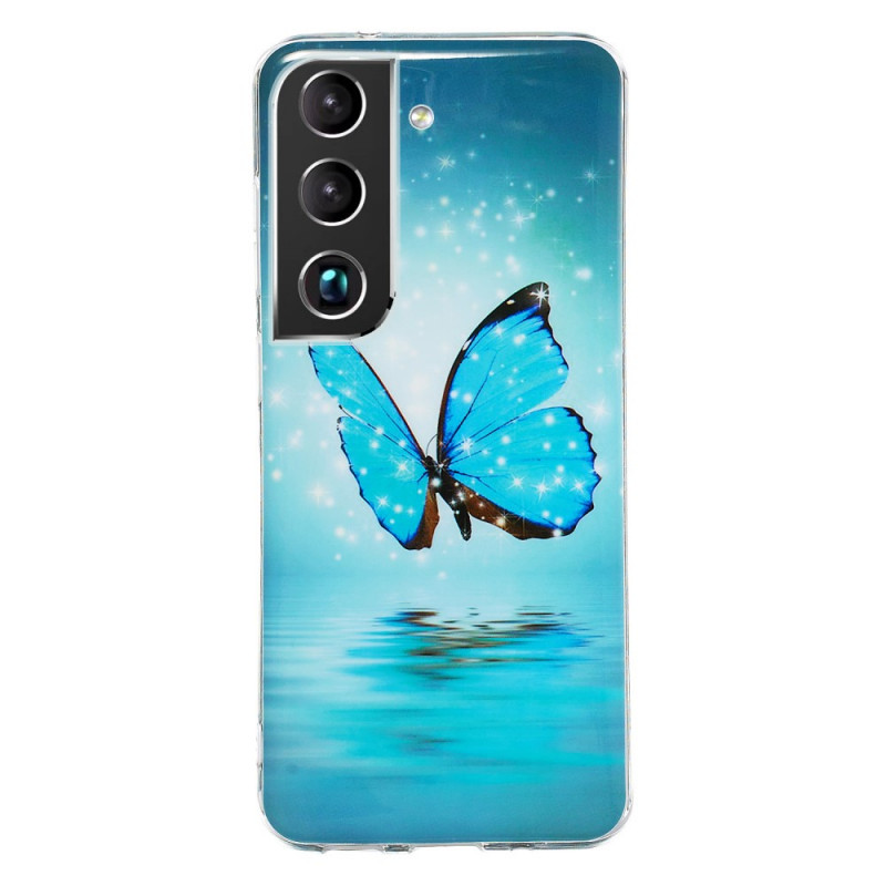 Coque Samsung Galaxy S22 Plus 5G Papillons Bleus Fluorescente