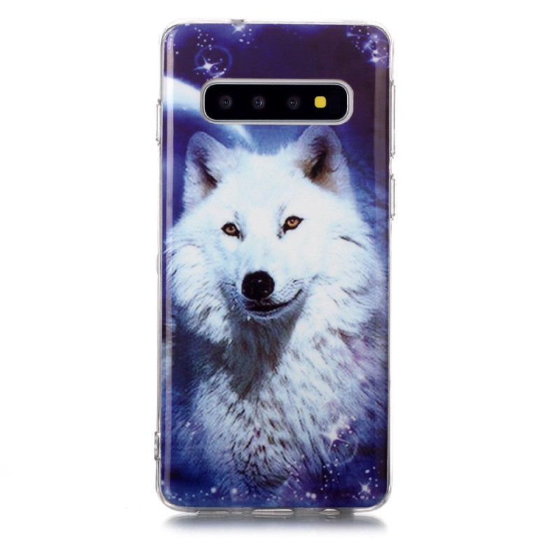 Coque Samsung Galaxy S10 Loup Blanc Fluorescente