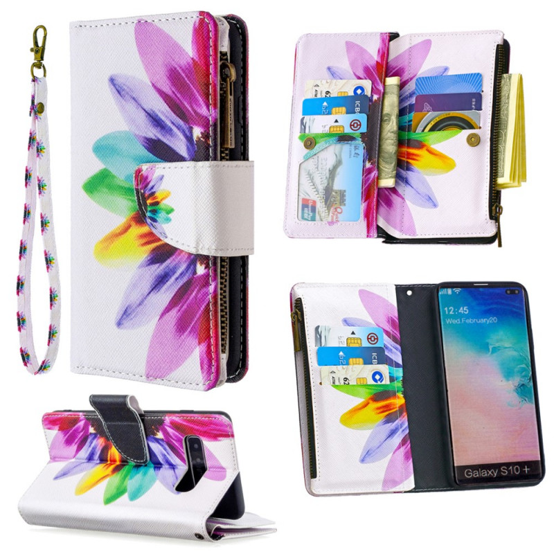 Housse Samsung Galaxy S10 Plus Poche Zippée Fleur