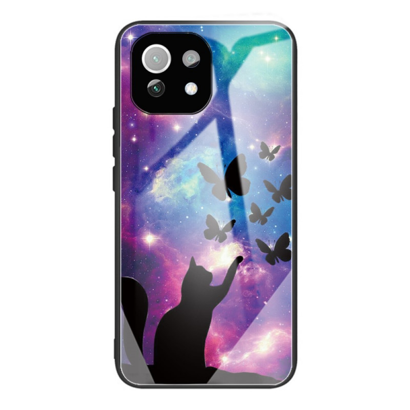 Coque Xiaomi 11 Lite 5G NE/Mi 11 Lite 4G/5G Verre Trempé Chat et Papillons