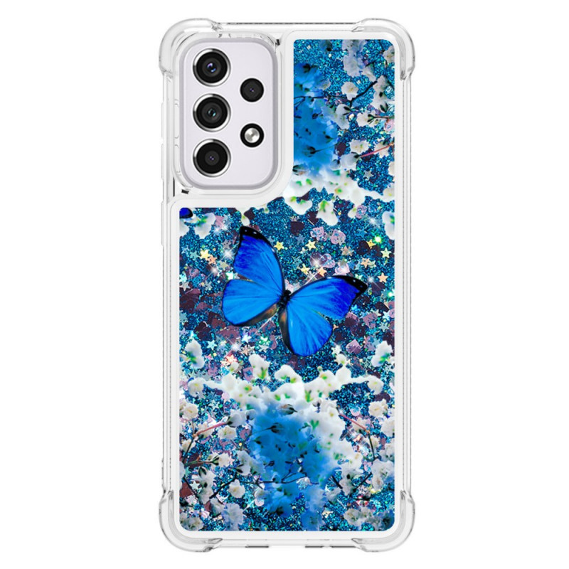 Coque Samsung Galaxy A33 5G Papillons Bleus Paillettes