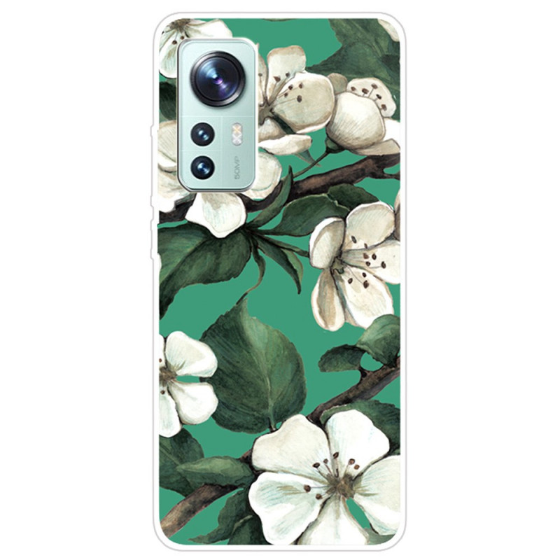 Coque Xiaomi 12 Pro Silicone Fleurs Blanches