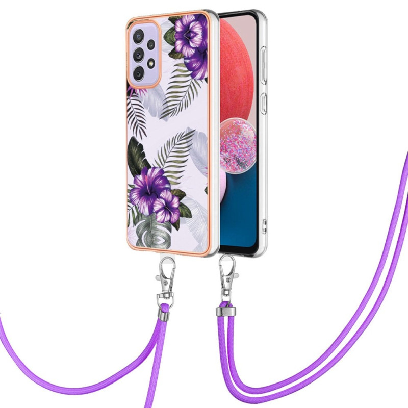 Coque Samsung Galaxy A13 à Cordon Fleurs