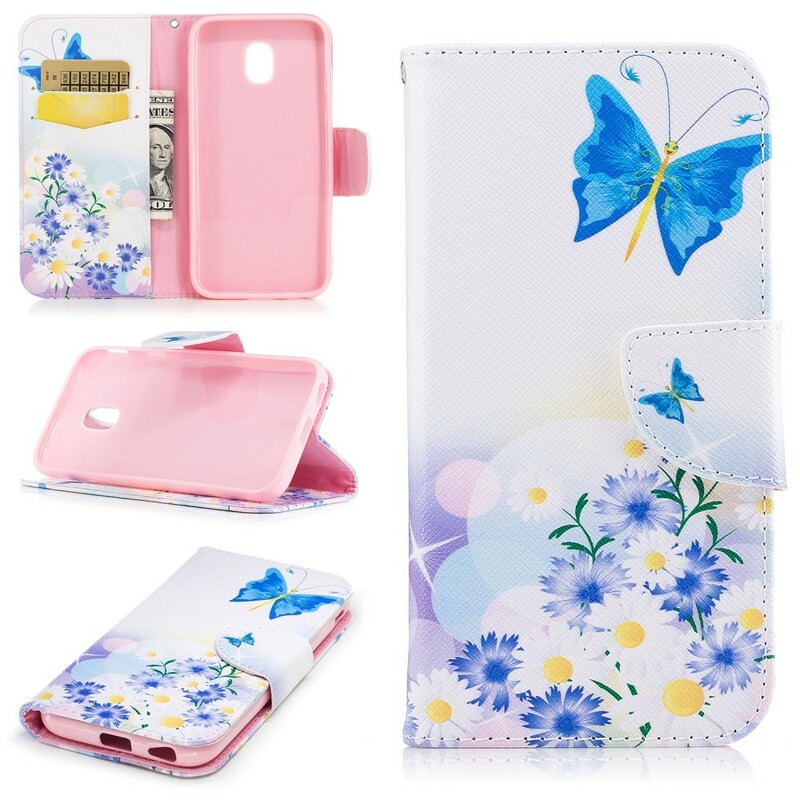 Housse Samsung Galaxy J7 2017 Papillons et Fleurs Peints