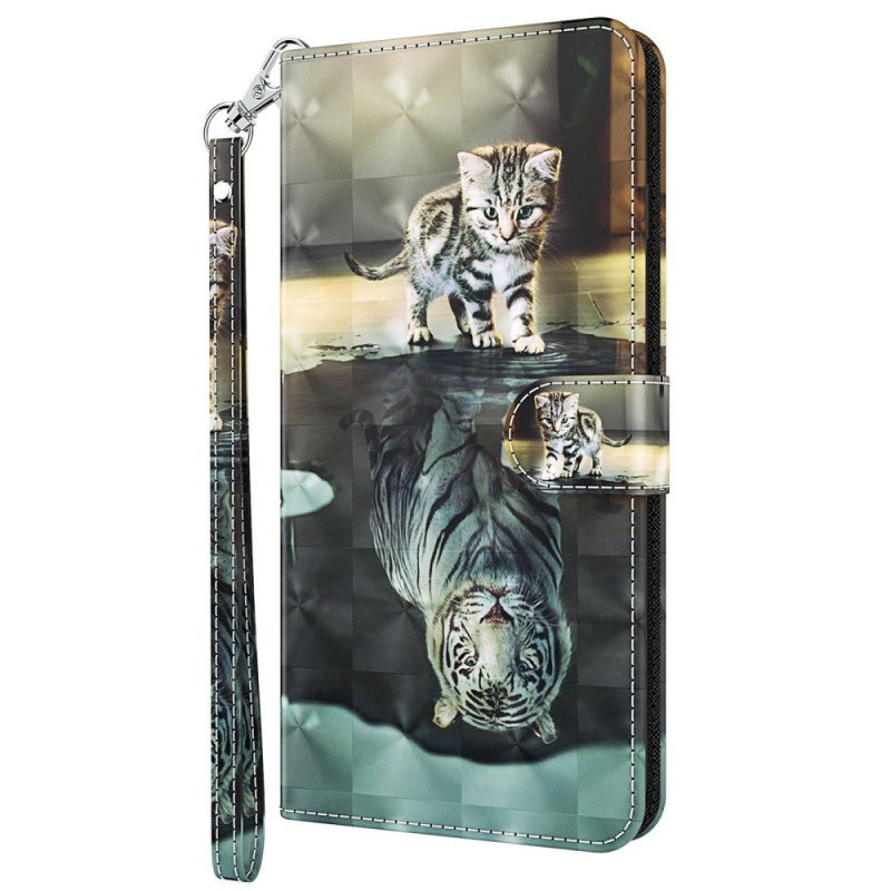 Housse Oppo A94 5G Chat et Tigre avec Lanière