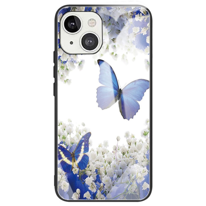 Coque iPhone 14 Verre Trempé Papillons Bleus