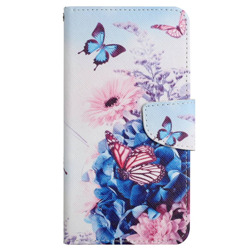 Housse Xiaomi 12T / 12T Pro Papillons aux Fleurs avec Lanière