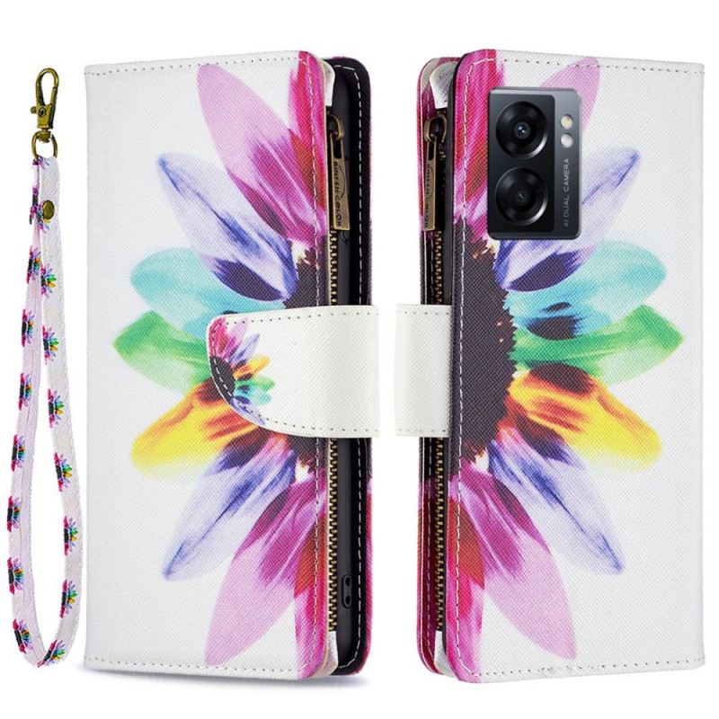 Housse Oppo A77 5G / A57 5G Poche Zippée Fleur