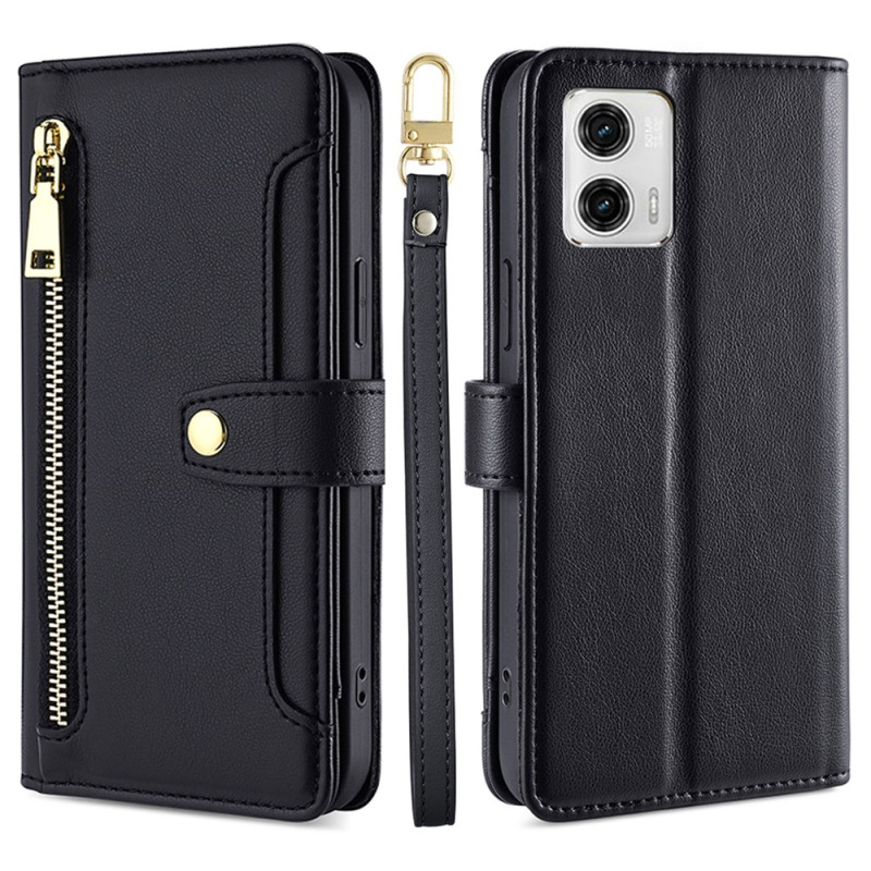 Housse Moto G73 5G Porte-Monnaie avec Bandoulière et Lanière