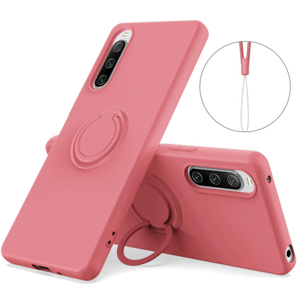 Coque Sony Xperia 10 V Silicone Liquide Anneau et Lanière