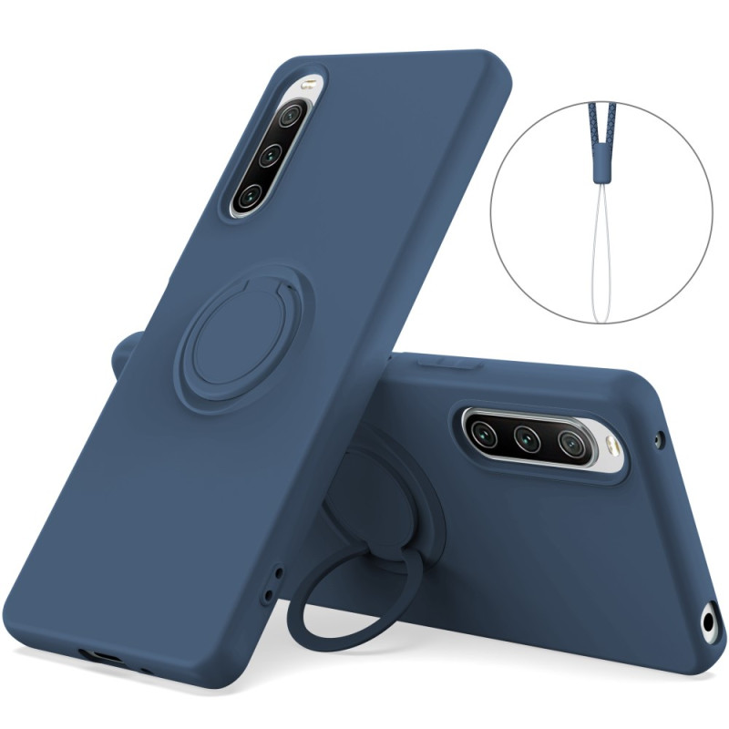 Coque Sony Xperia 10 V Silicone Liquide Anneau et Lanière