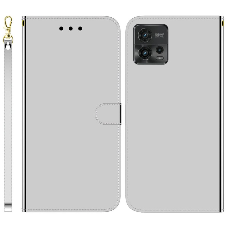 Housse Moto G72 Simili Cuir Miroir avec Lanière