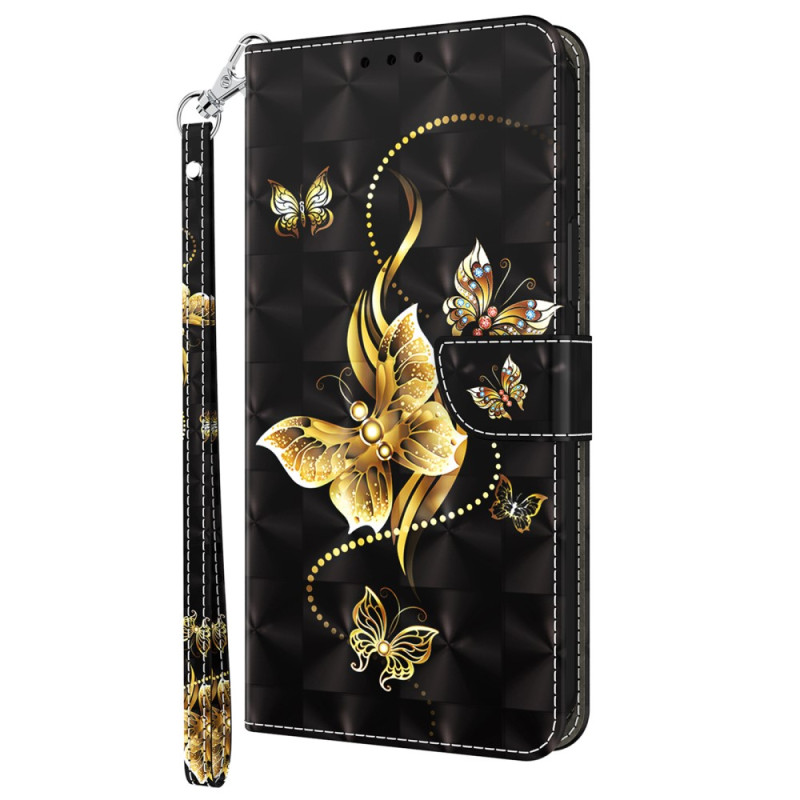 Housse Xiaomi 13 Ultra Papillon Doré avec Lanière