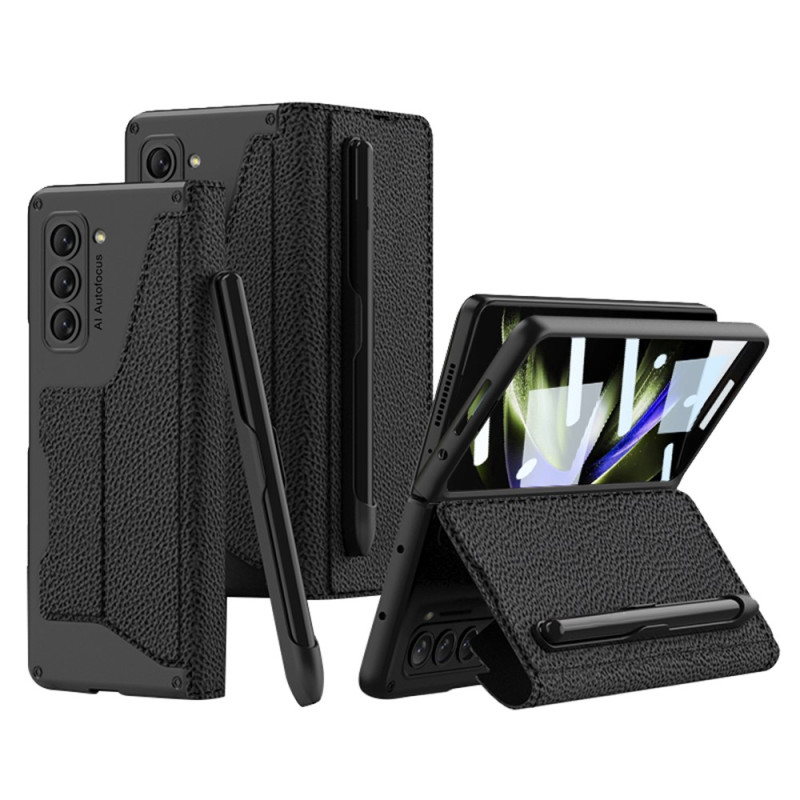 Étui Samsung Galaxy Z Fold 5 Cuir Litchi Porte-Stylet et Protecteur Écran