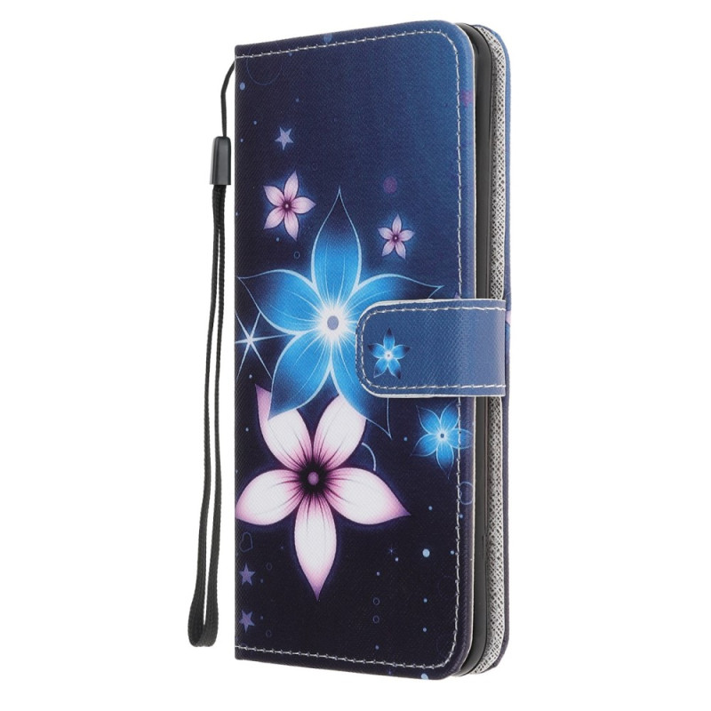 Housse Moto G32 Fleurs Lunaires à Lanière