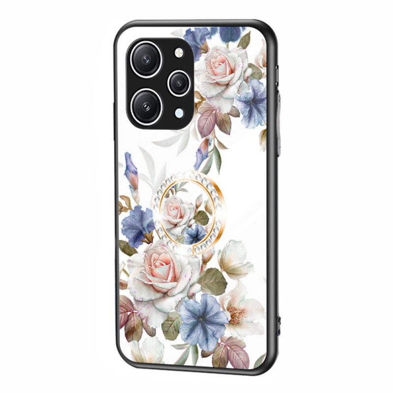 Coque Xiaomi Redmi 12 Verre Trempé Fleurs avec Anneau