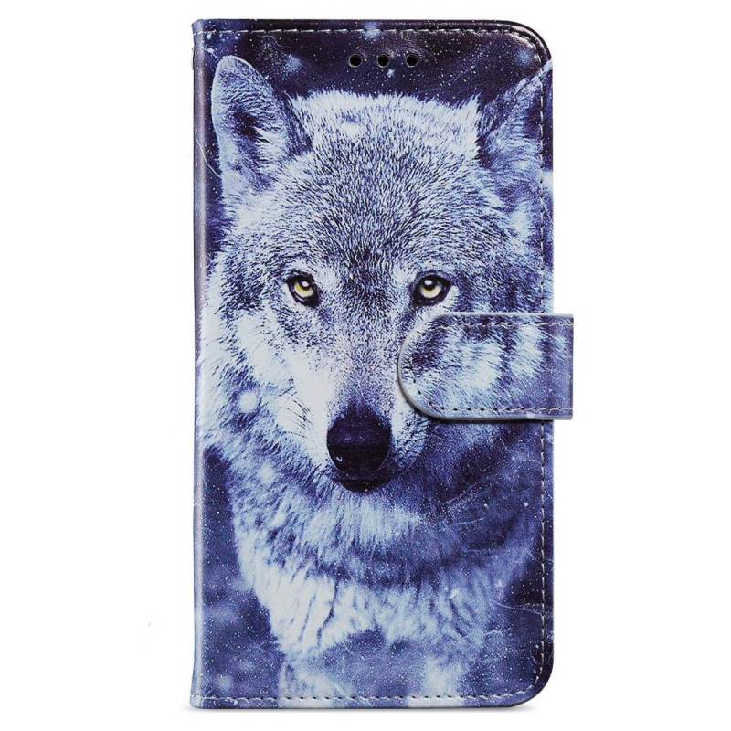 Housse iPhone 15 Loup Blanc à Lanière