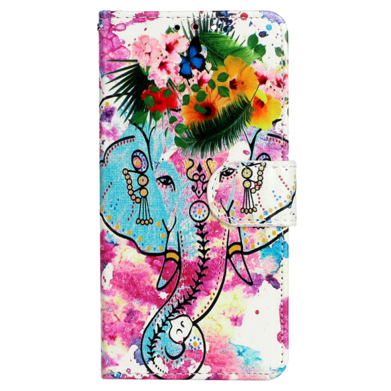 Housse iPhone 15 Éléphant Aquarelle à Lanière