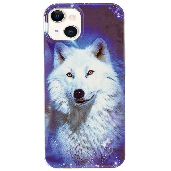 Coque iPhone 15 Plus Fluorescente Loup Blanc