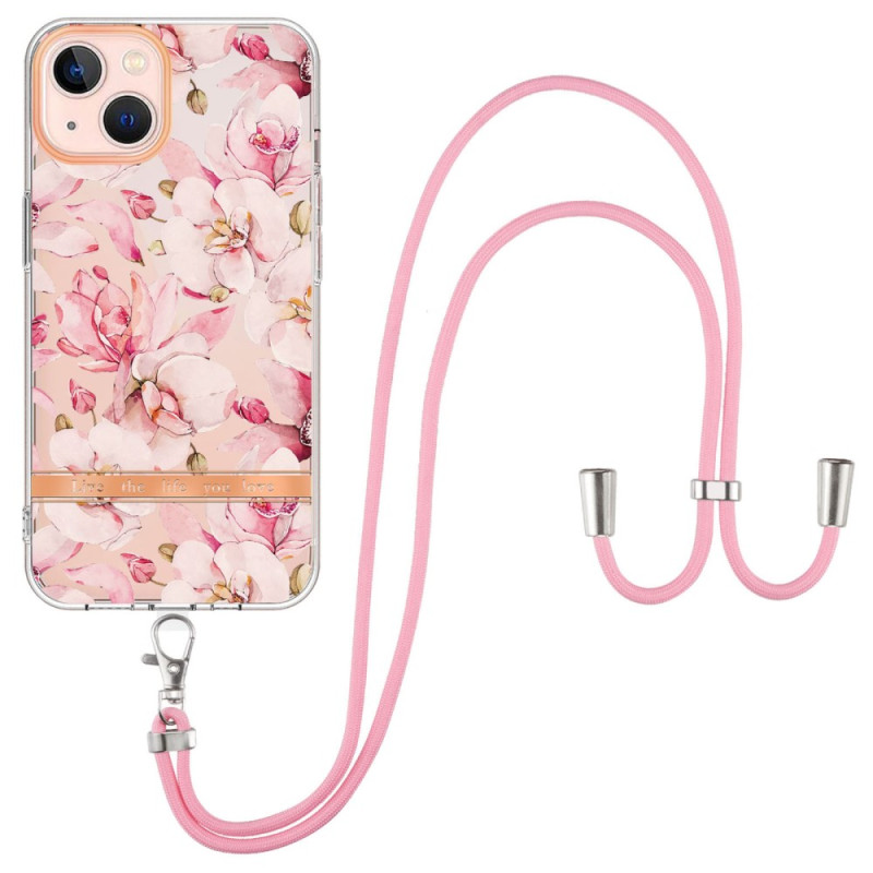 Coque iPhone 15 Plus à Cordon Fleurs