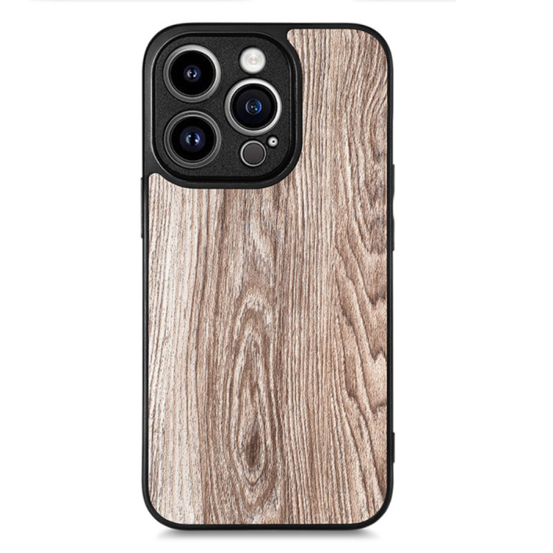 Coque iPhone 15 Plus Style Cuir Effet Bois