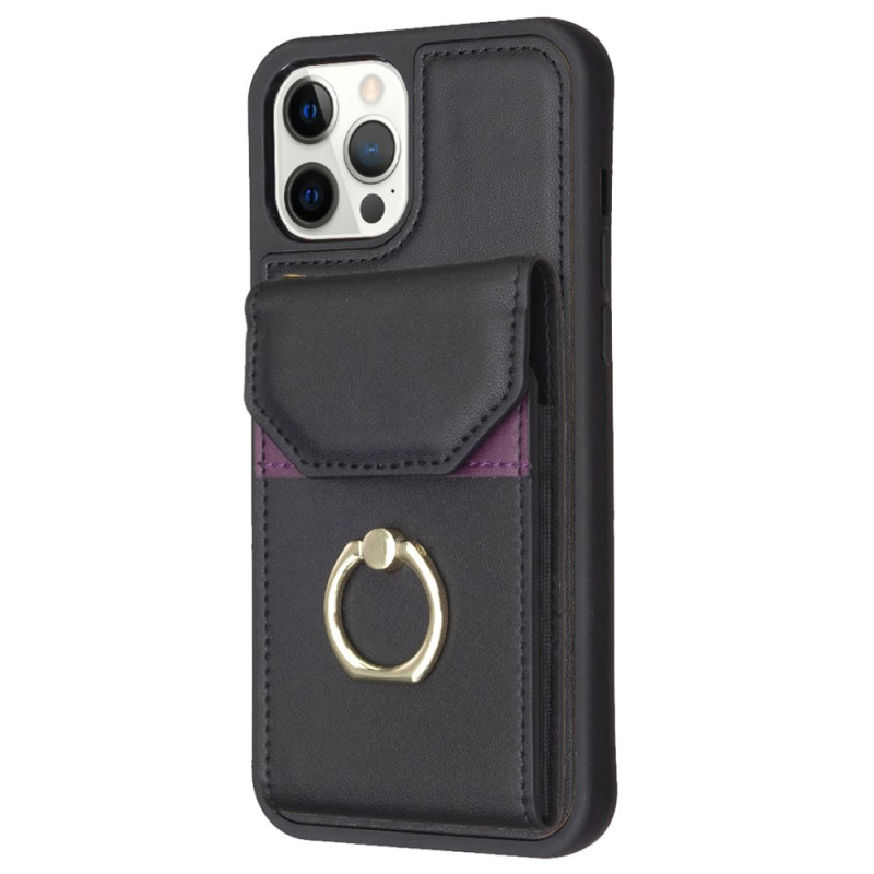 Coque iPhone 15 Pro Max Anneau-Support et Porte-Cartes à Soufflet