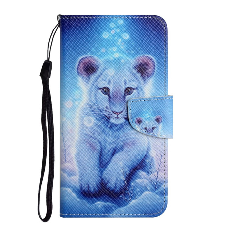 Housse Samsung Galaxy S23 FE Tigre Blanc avec Lanière