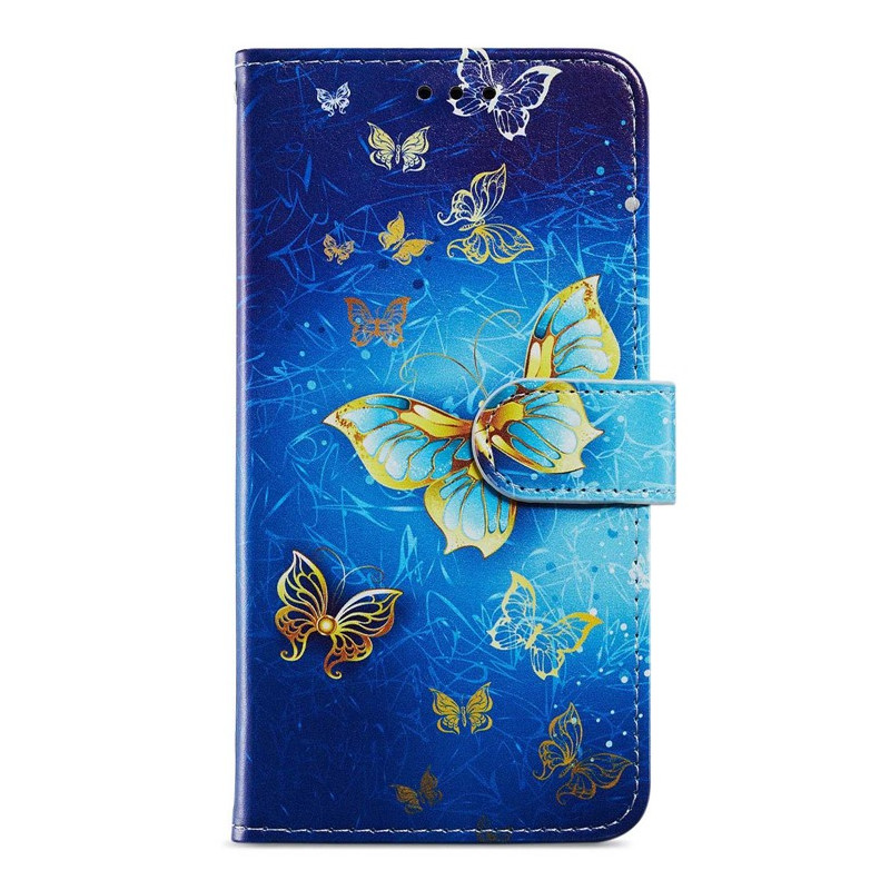 Housse Moto G14 Motif Papillons Dorés