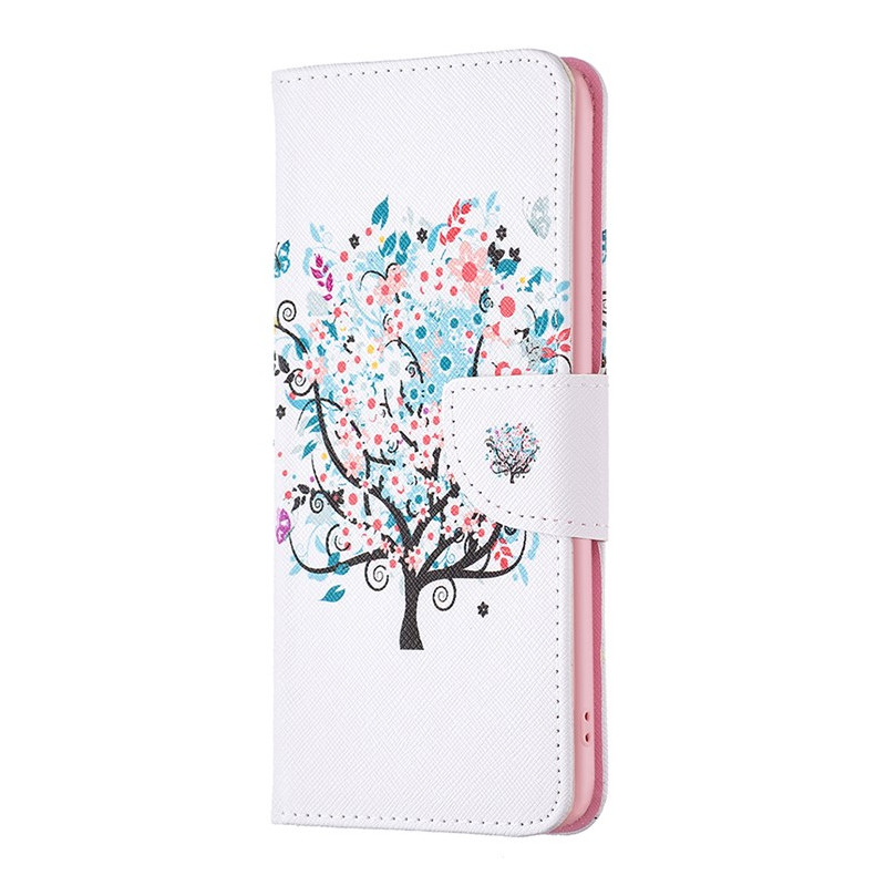 Housse Moto G14 Arbre fleuri sur Fond Blanc