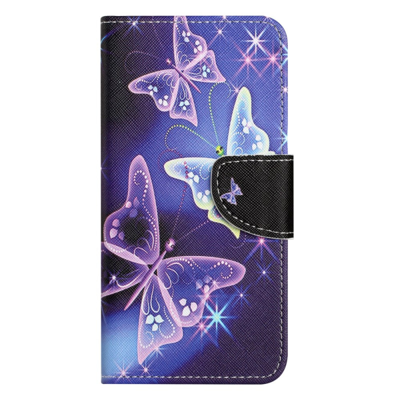 Housse Samsung Galaxy S24 5G Papillons Scintillants à Lanière