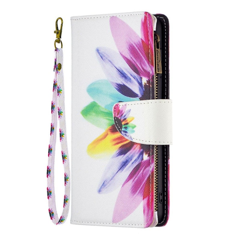 Housse Samsung Galaxy S24 5G Portefeuille Fleur Aquarelle à Lanière