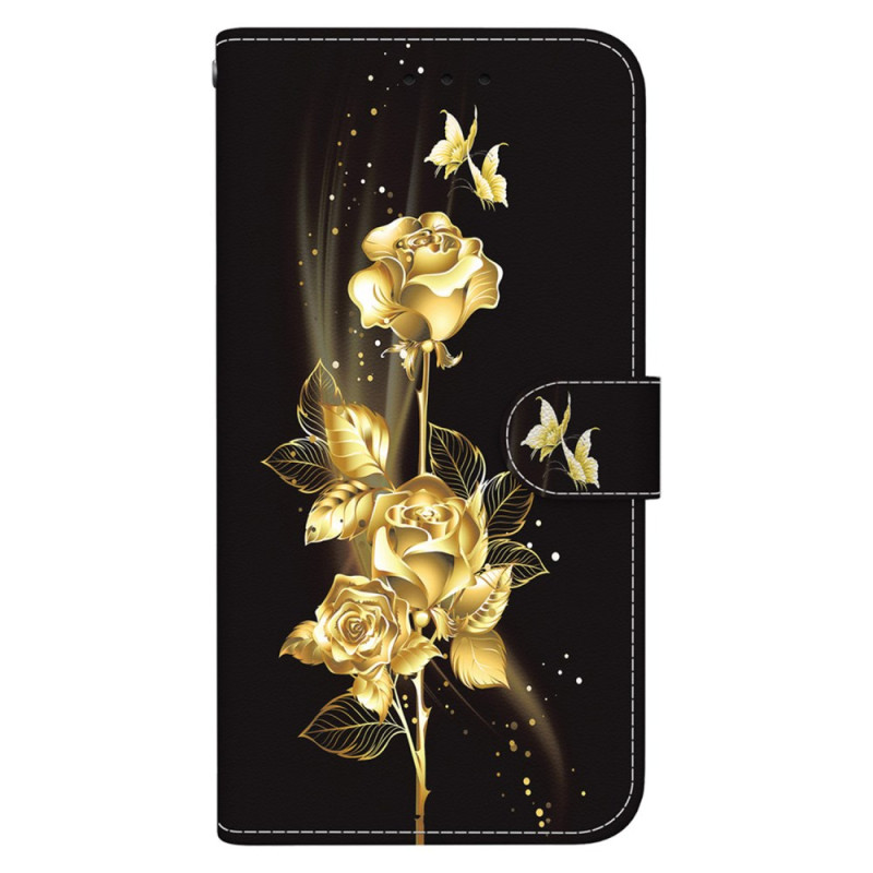 Housse Moto G54 5G Papillon Doré et Rose à Lanière