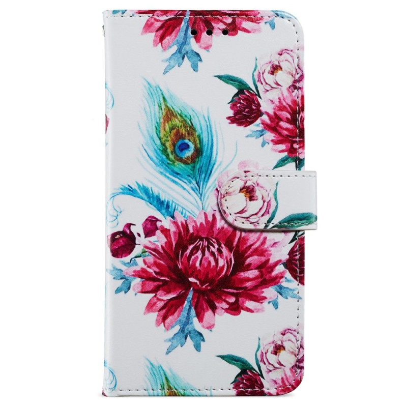 Housse Moto G54 5G Fleurs de Paon à Lanière