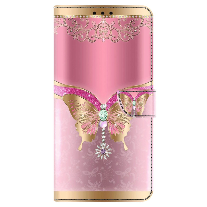 Housse Xiaomi Redmi 13C 4G/5G/Poco C65 Papillon Rose et Or