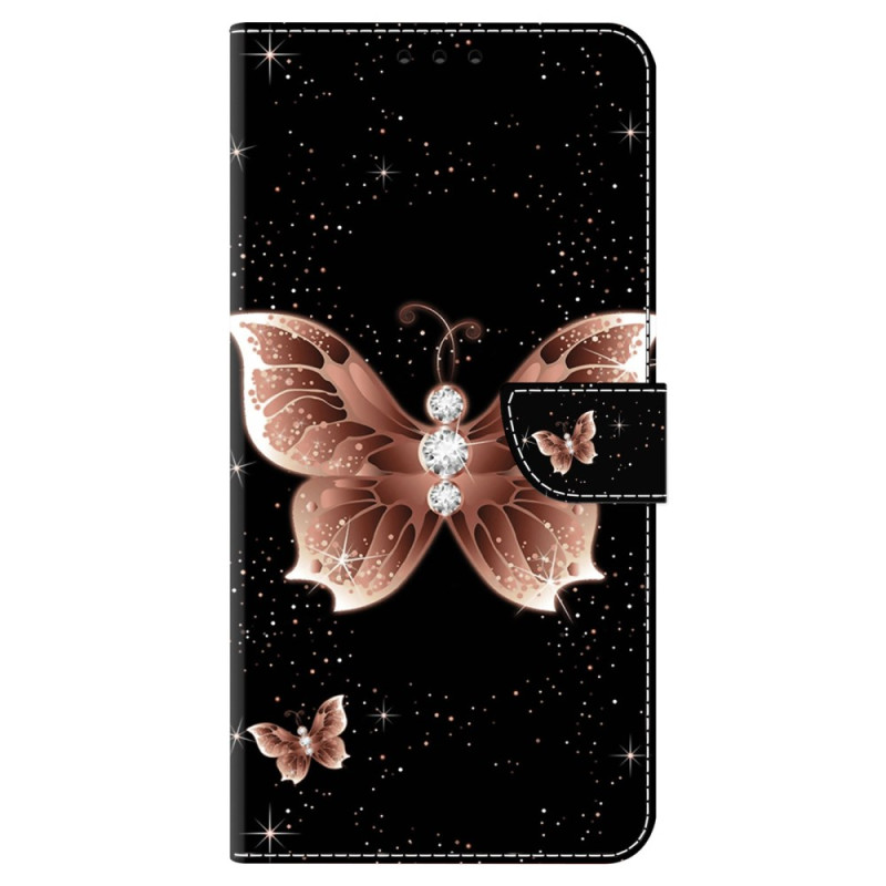 Housse Xiaomi Redmi 13C 4G/5G/Poco C65 Papillons en Diamants Roses