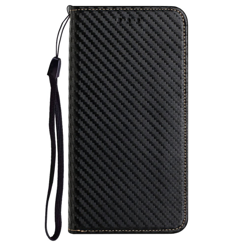 Flip Cover Xiaomi Redmi 13C 4G/5G/Poco C65 Fibre Carbone à Lanière