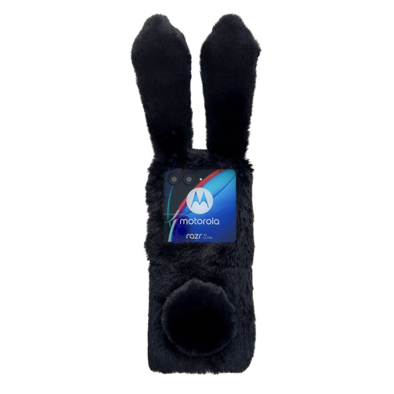 Coque Motorola Razr 40 Ultra Oreilles de Lapin 3D et Fourrure Noire