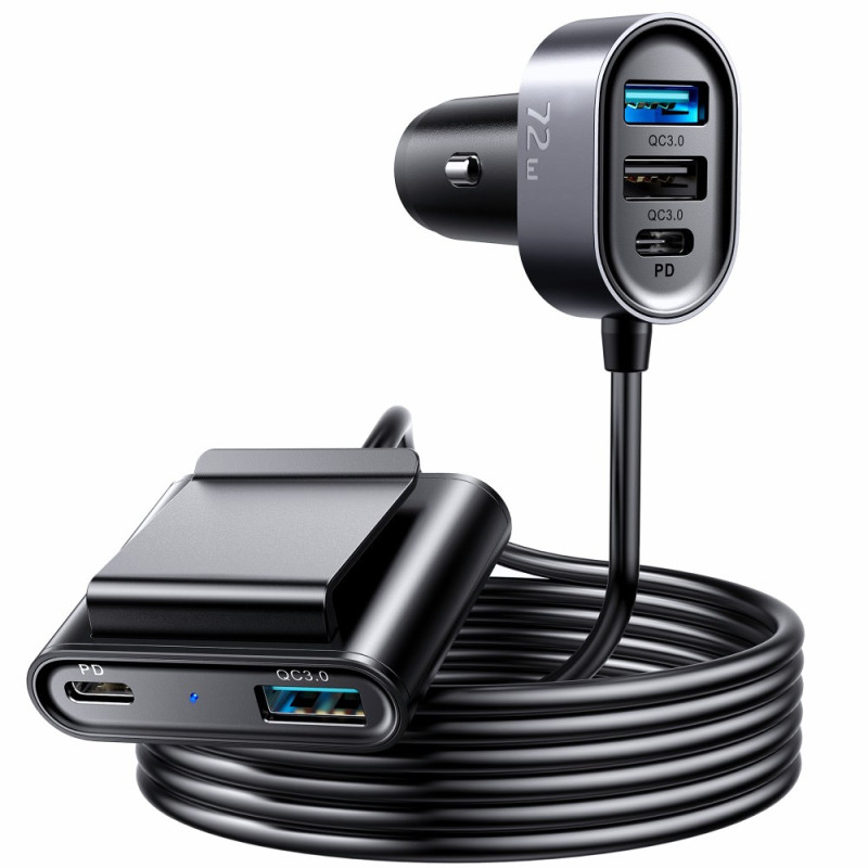 Chargeur de Voiture Rapide 5 Ports avec Cordon d'Extension JOYROOM