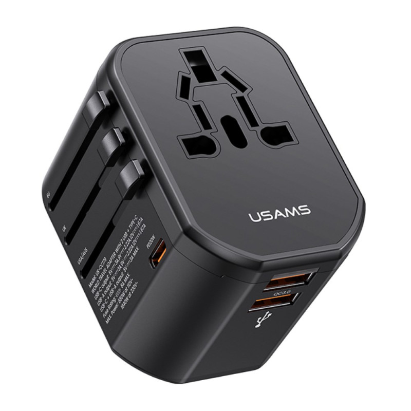 Convertisseur de Prise de voyage Mondial avec double USB + Type-C PD 20W USAMS