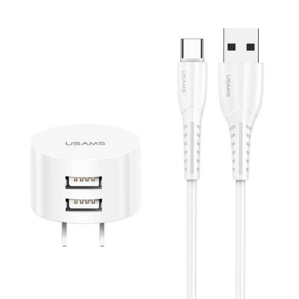 Chargeur de Voyage USAMS à Double Ports USB avec Câble de Charge Type-C USAMS