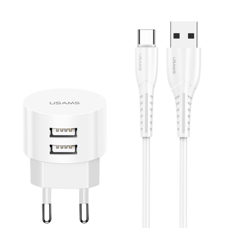 Chargeur de Voyage USAMS à Double Ports USB avec Câble de Charge Type-C USAMS