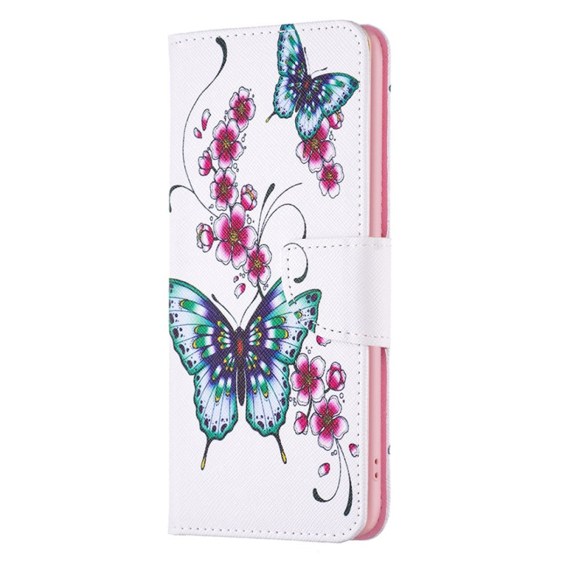 Housse Samsung Galaxy A25 5G Fleurs et Papillons Verts et Roses