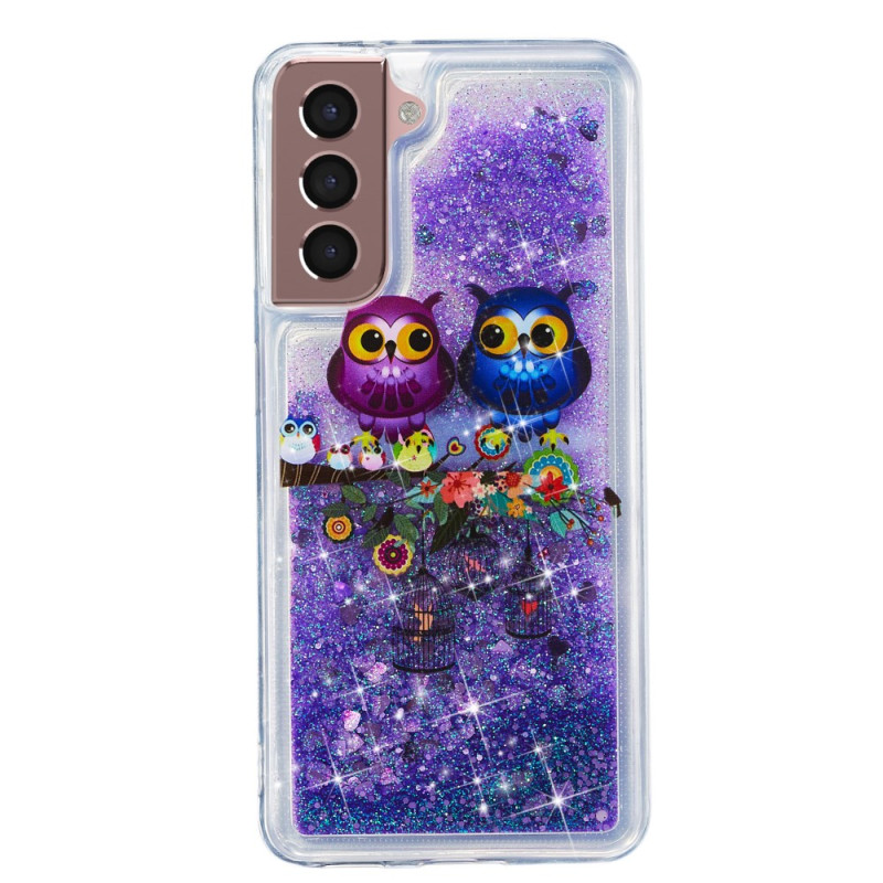 Coque Samsung Galaxy S24 Plus 5G Paillettes Liquides Deux Hiboux