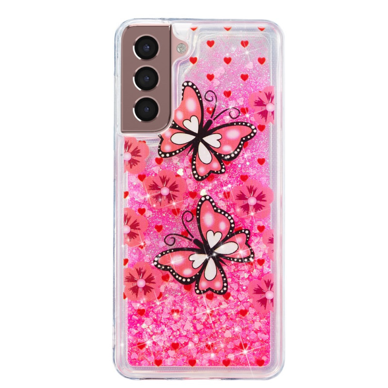 Coque Samsung Galaxy S24 Plus 5G Paillettes Liquides Papillons Rouges