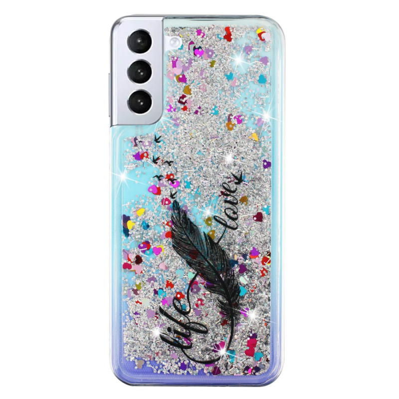 Coque Samsung Galaxy S24 Plus 5G Paillettes Liquides et Plumes