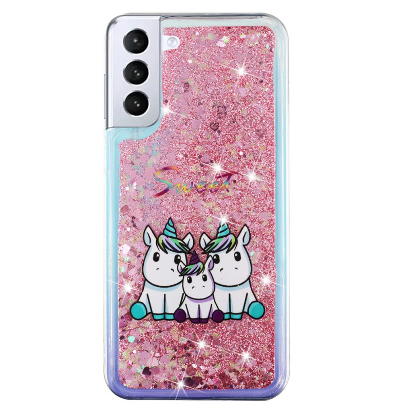 Coque Samsung Galaxy S24 Plus 5G  Liquide Paillettes Trois Licornes