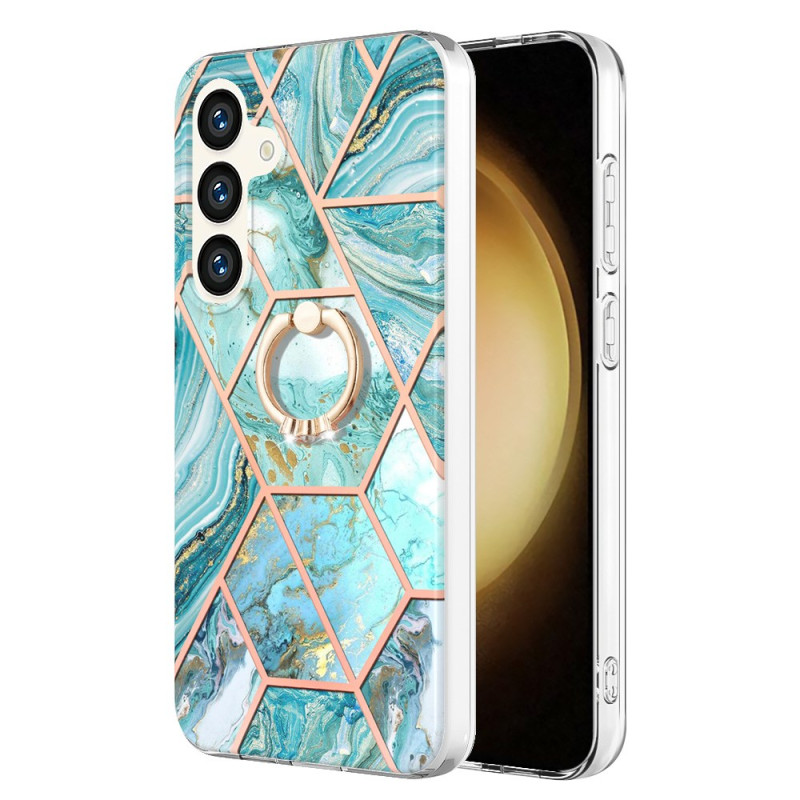 Coque Samsung Galaxy S24 Plus 5G Anneau-Support Marbre Géométrique