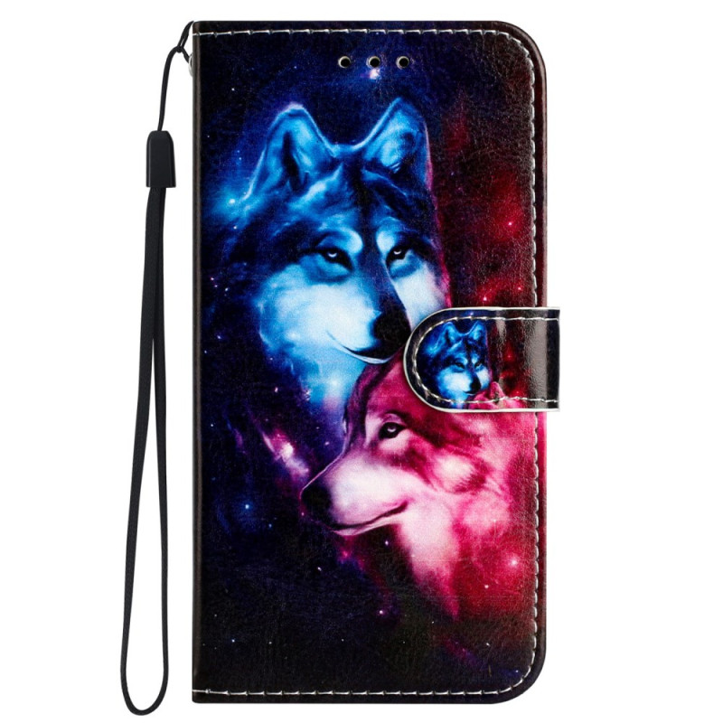 Housse Samsung Galaxy S24 Ultra 5G Couple de Loups à Lanière