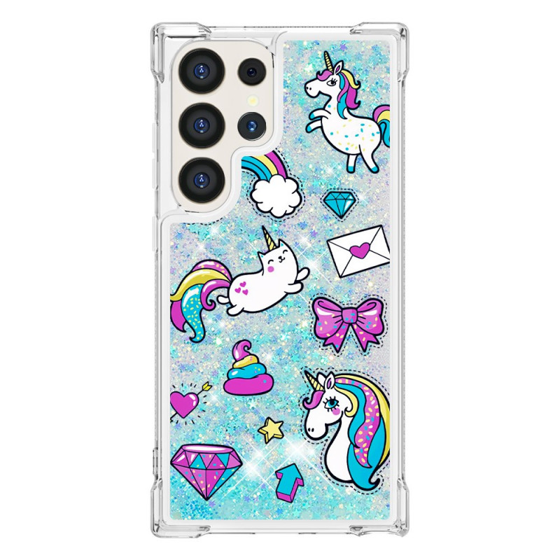 Coque Samsung Galaxy S24 Ultra 5G Paillettes Licornes et Diamants