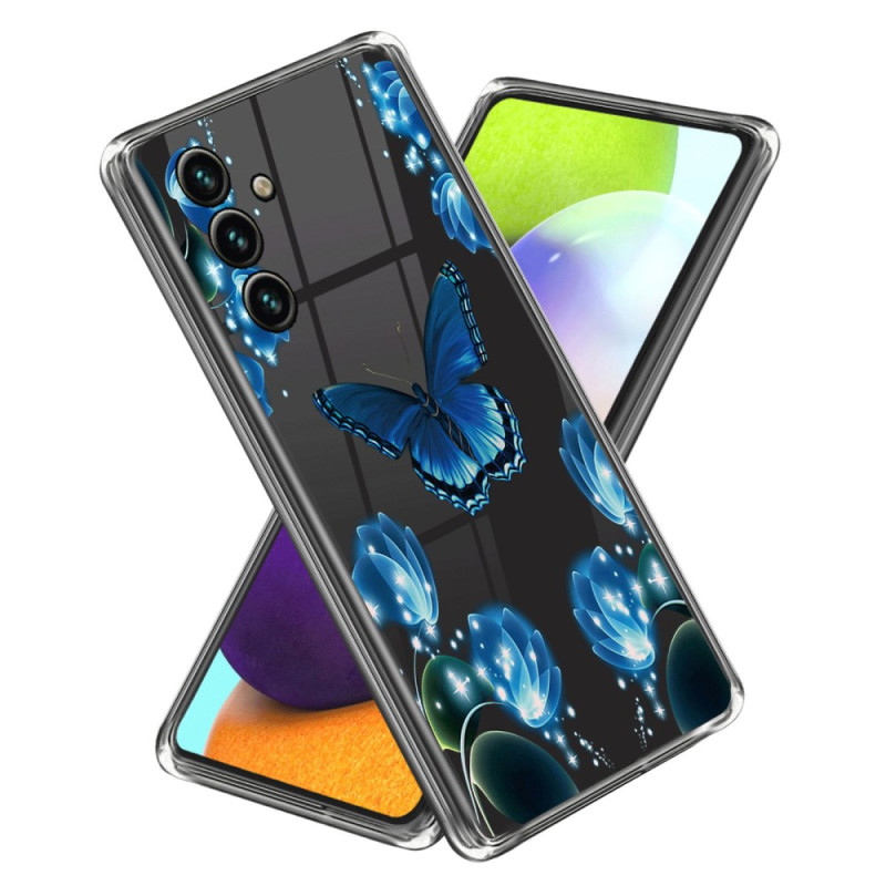 Coque Samsung Galaxy A25 5G Papillons et Fleurs Bleus